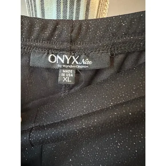 Onyx Nite Black Glitter Wide Leg Pants XL Wrap Tie Overlay Sheer Layer NWT - Picture 9 of 9